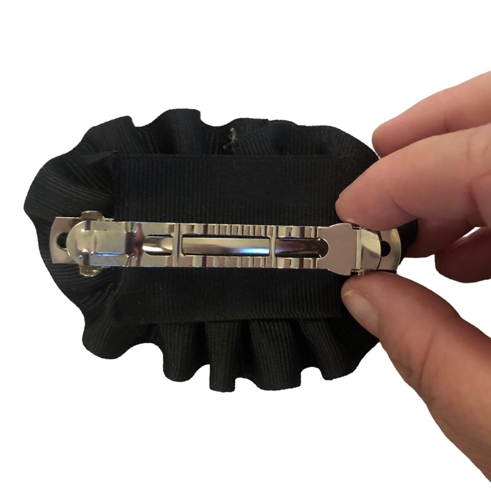 Black Ribbon Ruffle Barrette - Picture 2 of 4